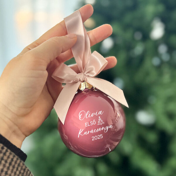 Feliratozható karácsonyi üveggömb - rózsaszín - 8 cm